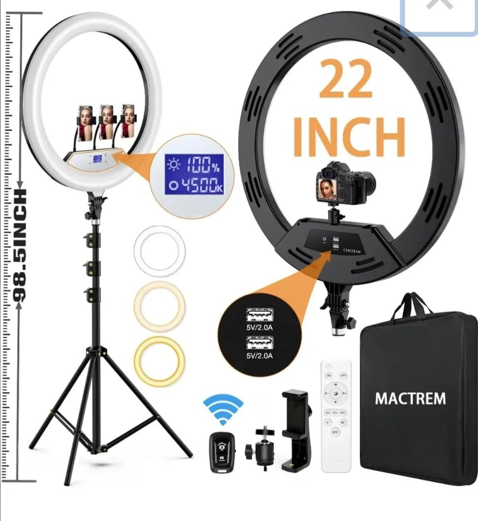 22 Inch Ring Light with Tripod and Remote Control thumbnail
