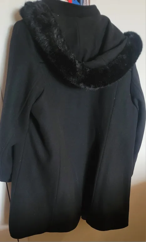 Black Faux Fur Hooded Winter Coat image indicator(2)