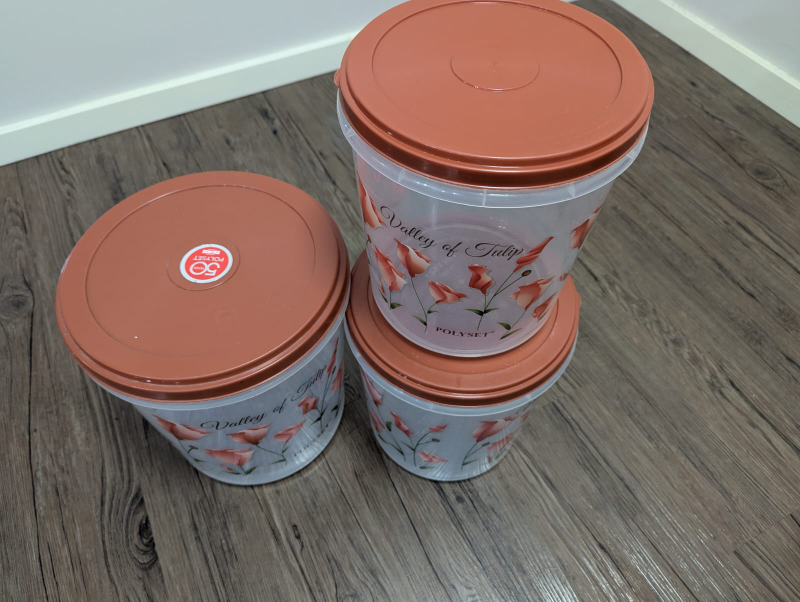 Set of 3 Clear Plastic Containers with Floral Design - photo 2