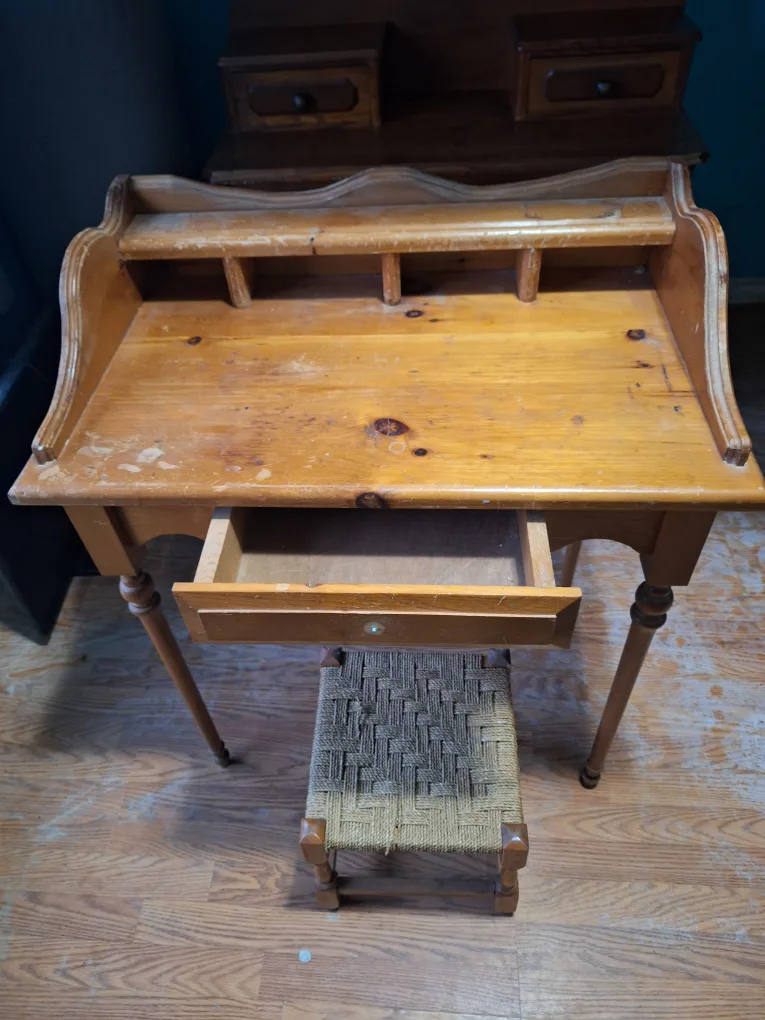 Antique Wooden Desk with Stool image indicator(2)