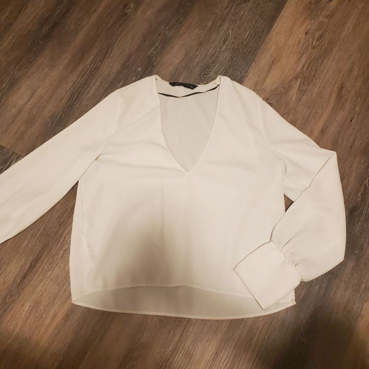 Zara Woman White Long Sleeve Blouse, M