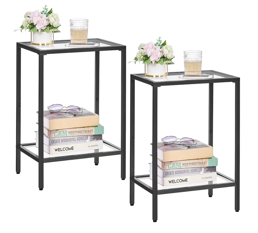 Set of 2 End Tables with Tempered Glass Top - photo 2