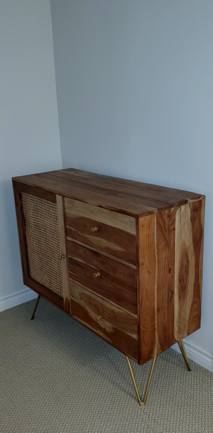 Wood And Cane Cabinet With 1 Door + 3 drawers - photo 3