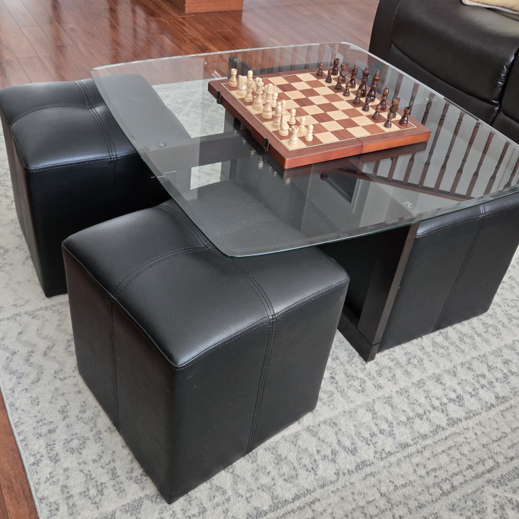 Glass table w/ 4 leather stools - photo 2