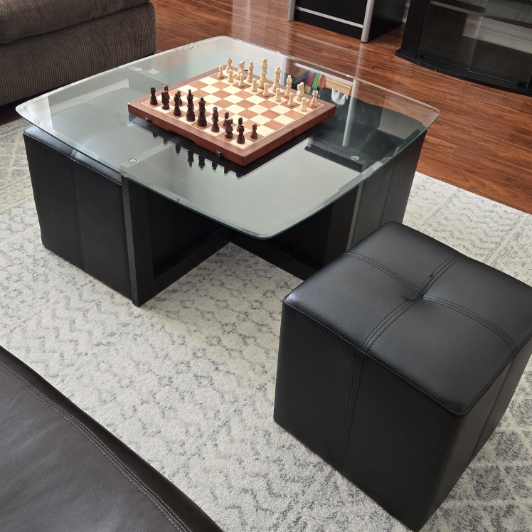 Glass table w/ 4 leather stools - photo 3
