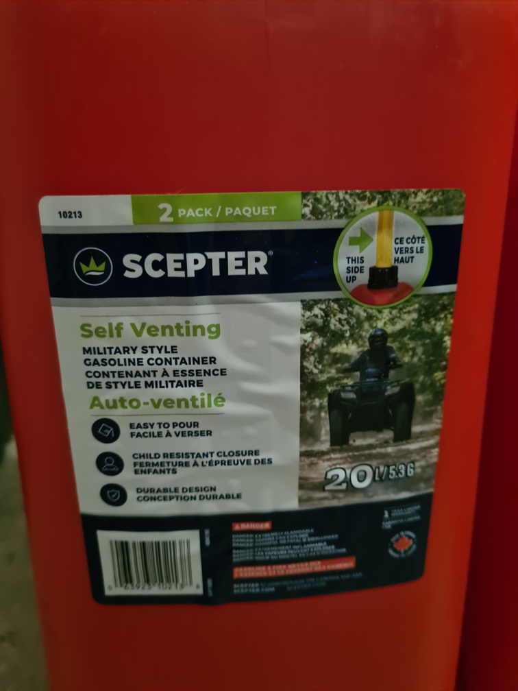 2 Pack Scepter 20L Self Venting Gas Cans