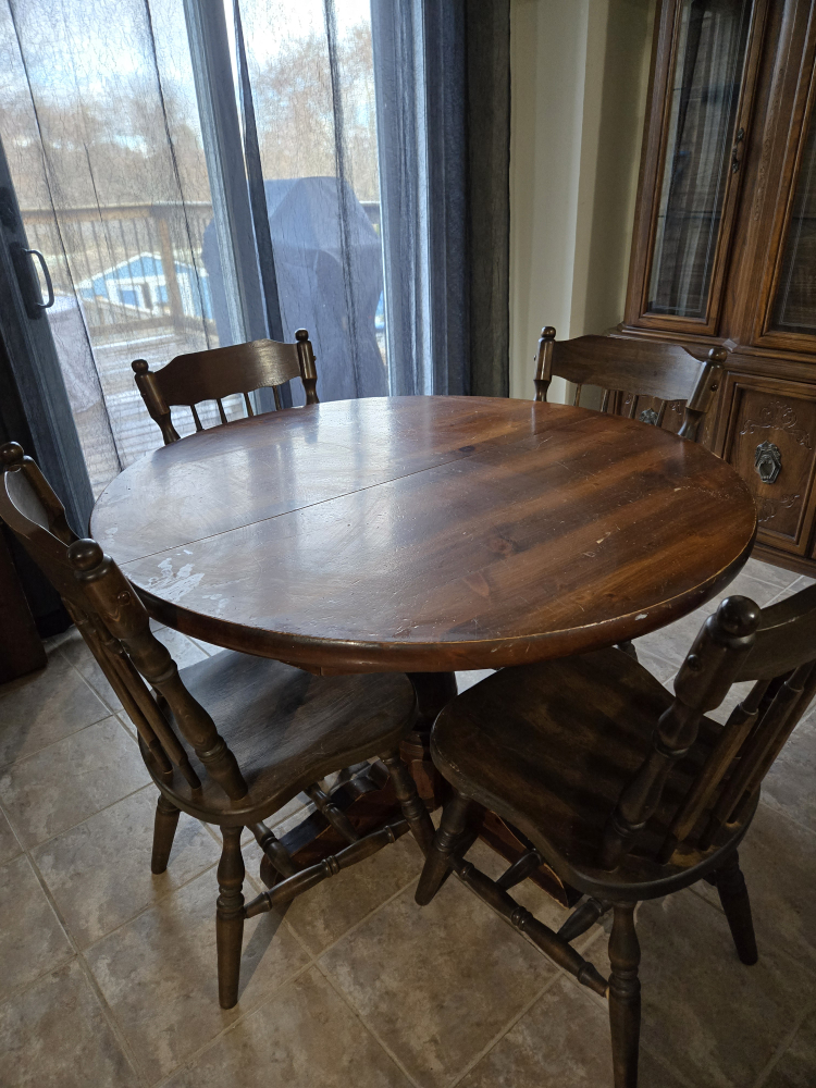 Round Wooden Table and Four Chairs