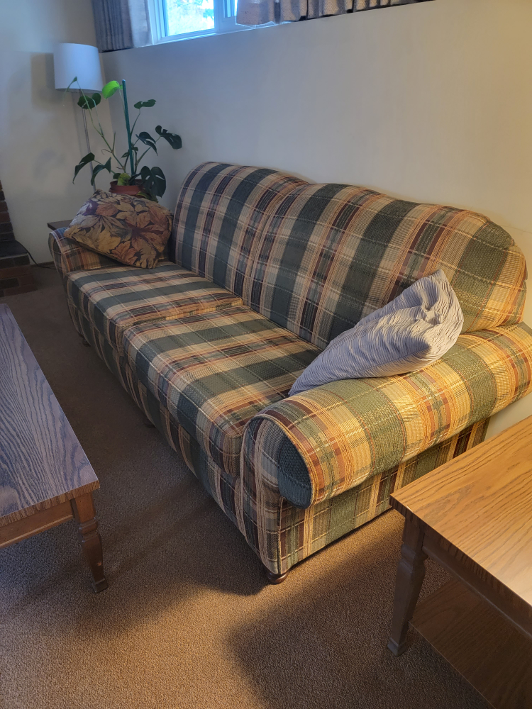 Sturdy cottage style couch, chairs, side tables and ottoman!