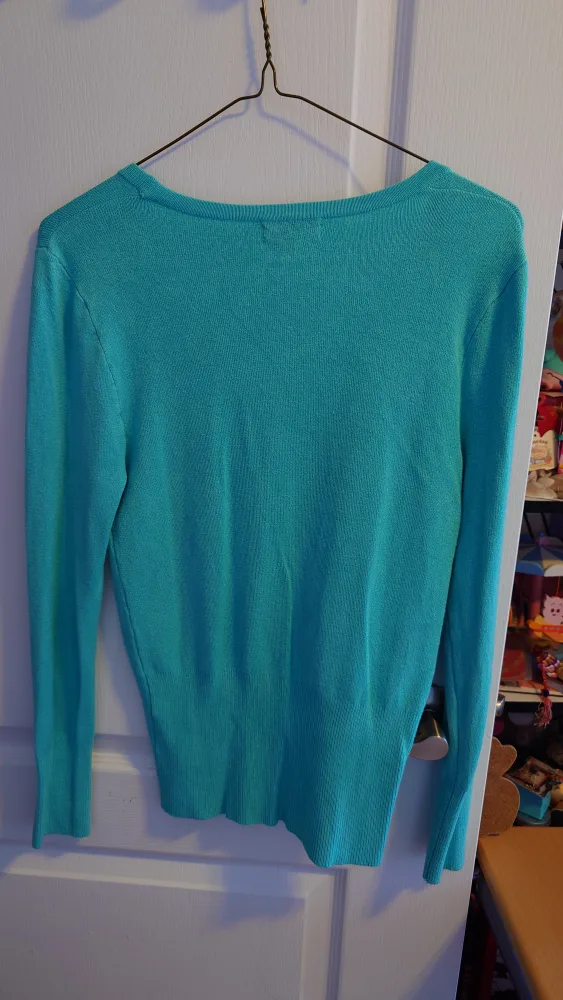 Women's Turquoise Cardigan Sweater & Black Velvet Shirt image indicator(2)