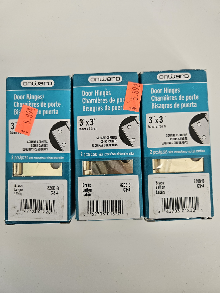 Onward 3'' x 3'' Brass Door Hinges (2 Pack)