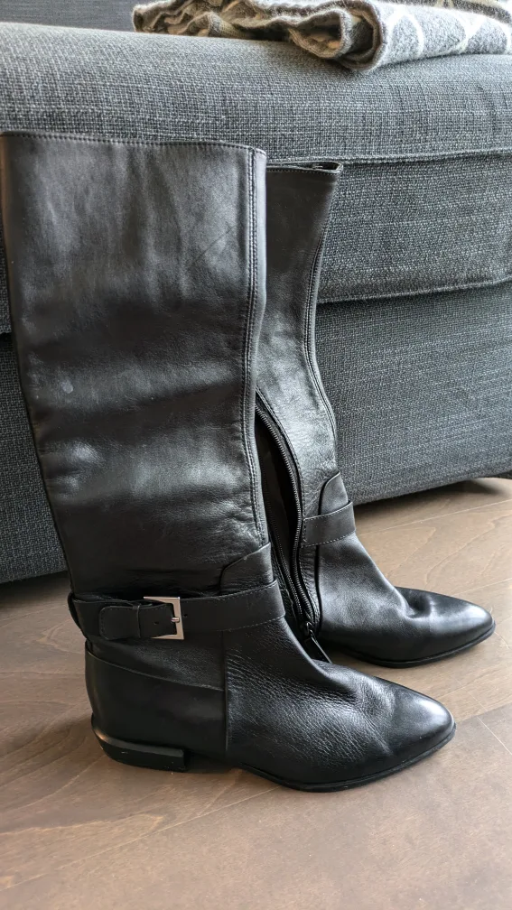 NEW Nine West Diablo Leather Zip Up High Riding Boots image indicator(2)