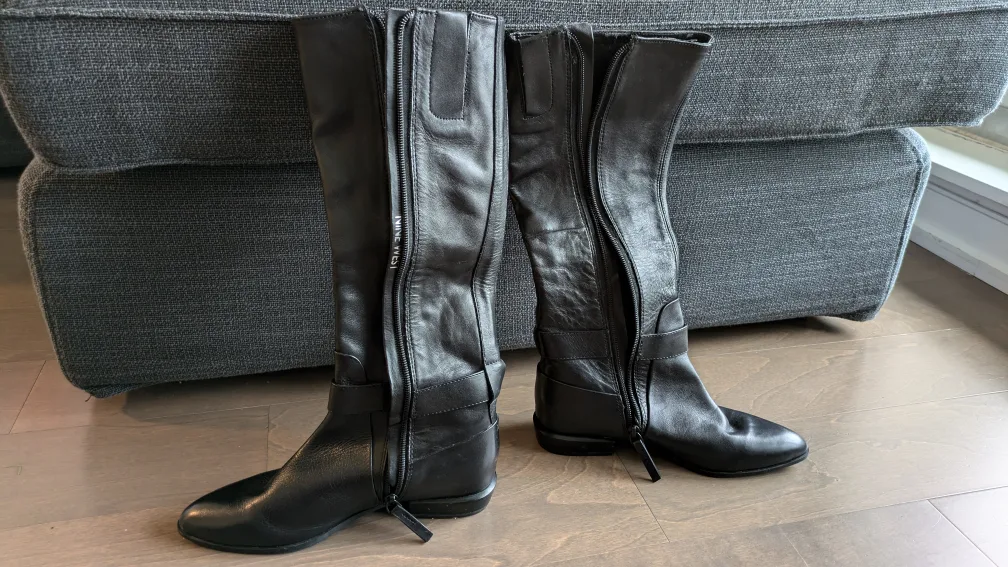 NEW Nine West Diablo Leather Zip Up High Riding Boots image indicator(3)
