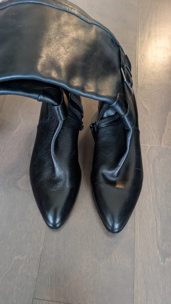 NEW Nine West Diablo Leather Zip Up High Riding Boots image indicator(5)