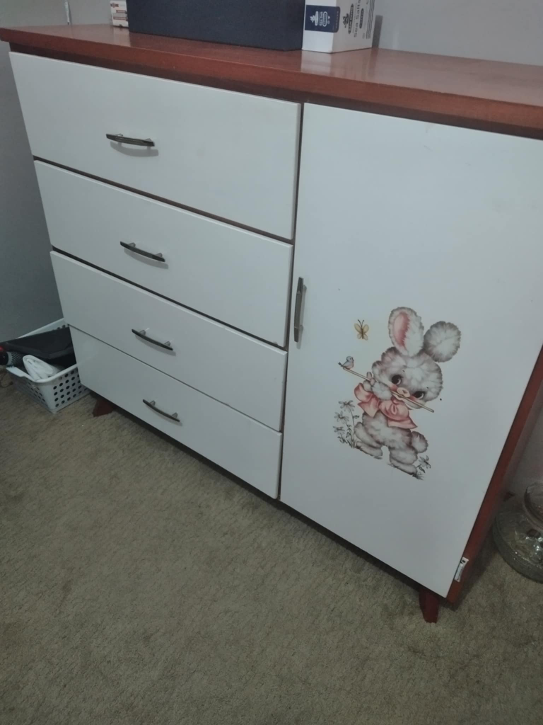 White Dresser with Rabbit Design