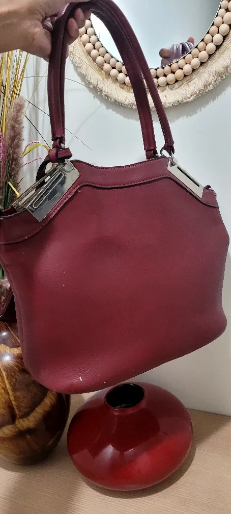 Burgundy Handbag with Silver Hardware image indicator(3)