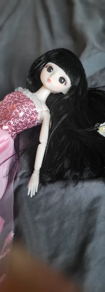 ANIME DOLL + SEQUINS PINK DRESS - HAS GLASS EYES & BLACK HAIR image indicator(10)