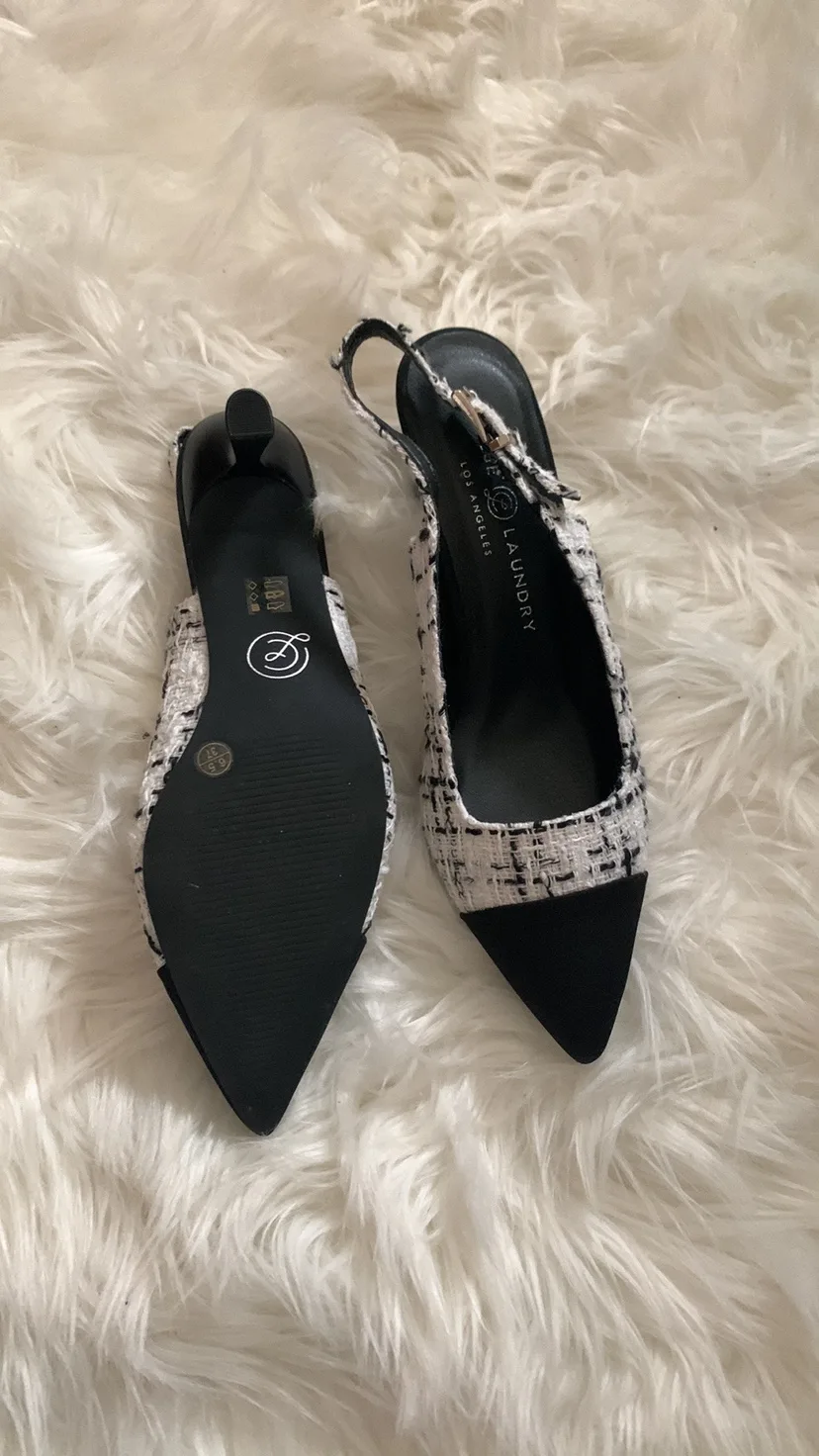 Chinese Laundry Black and White Tweed Slingback Heels image indicator(4)