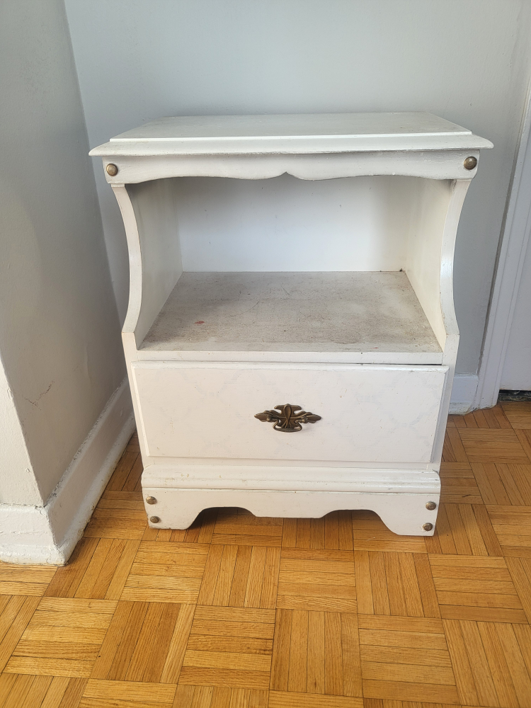 White Nightstand with Drawer and Shelf