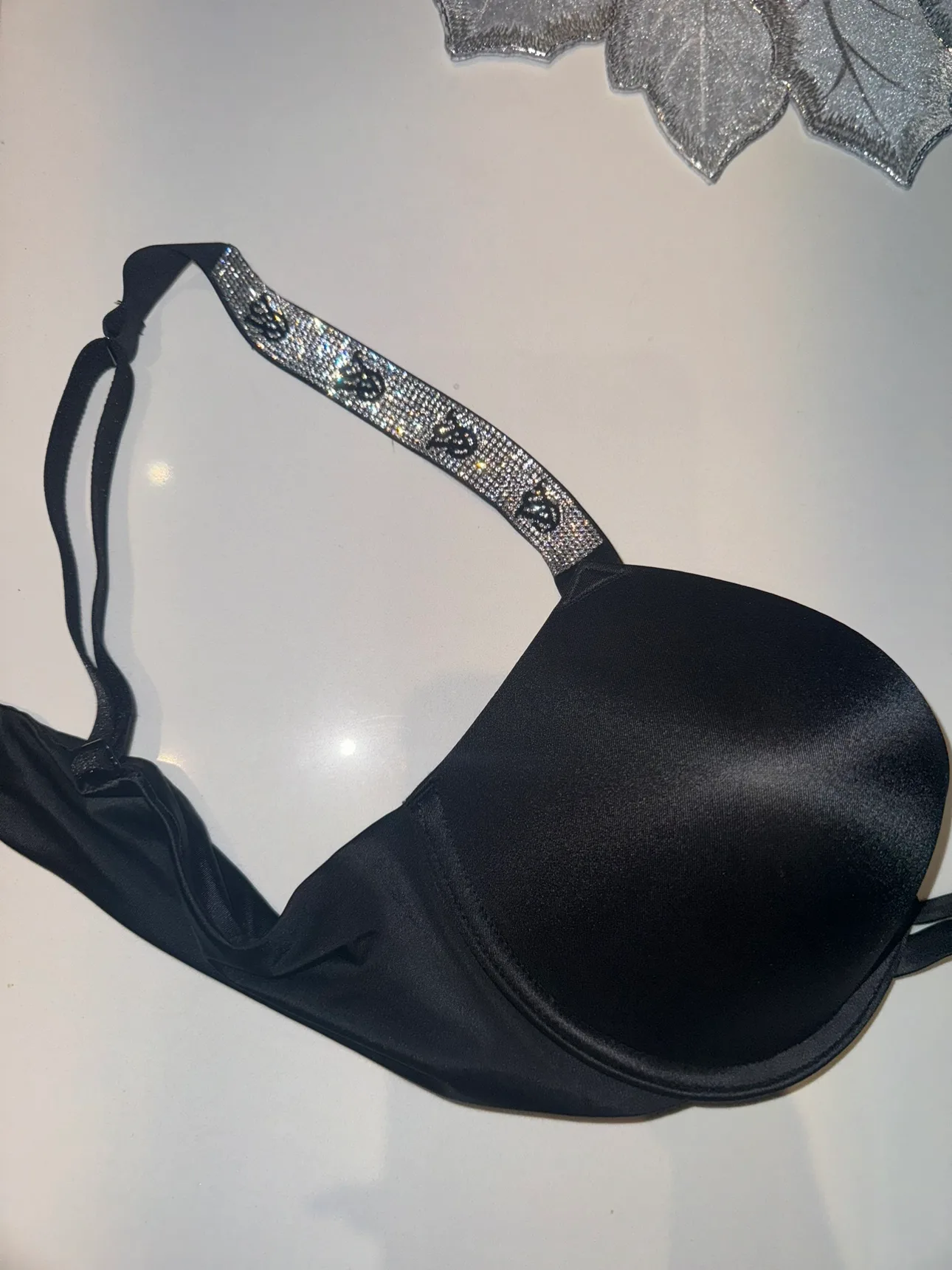 Victoria's Secret Black Bra with Rhinestone Straps image indicator(2)