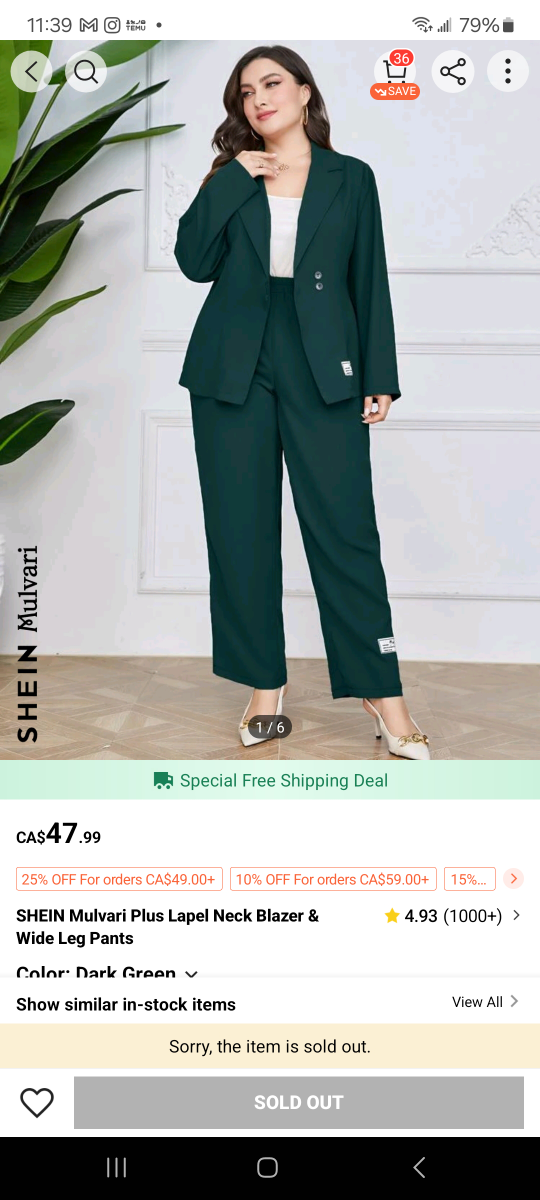SHEIN Mulvari Plus Lapel Neck Blazer & Wide Leg Pants