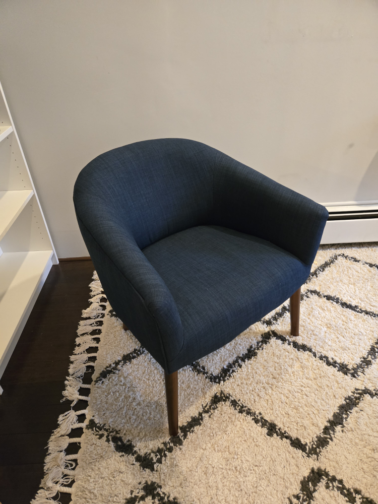 Blue Armchair with Wood Legs