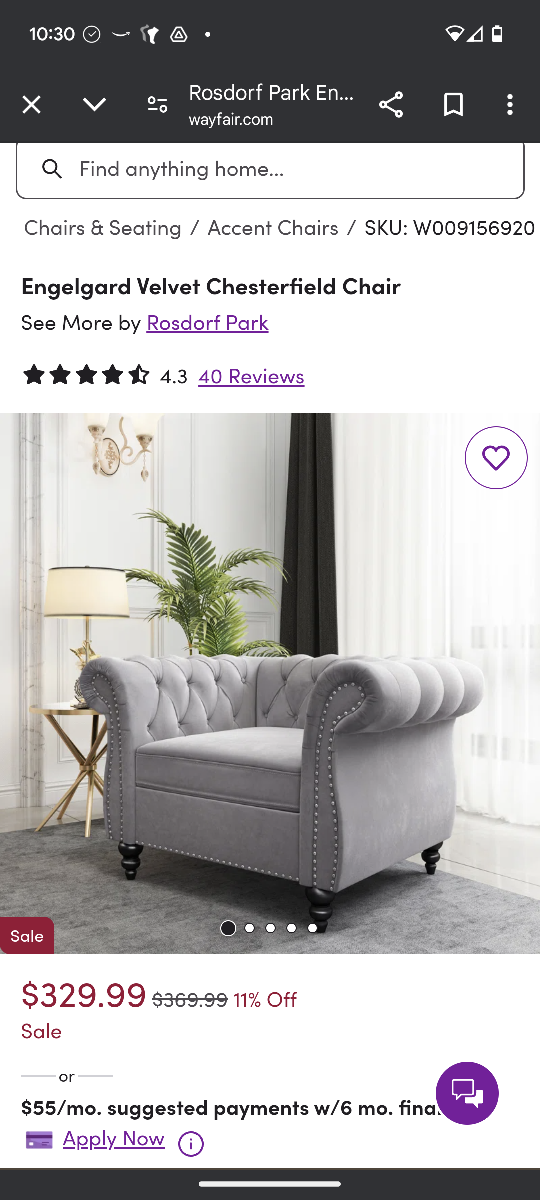 Engleard Velvet Chesterfield Chair