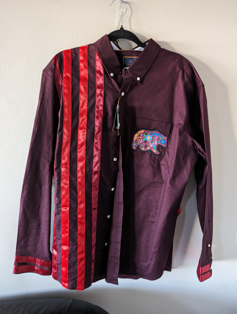 Denver Hayes Burgundy Bear Button Up Shirt