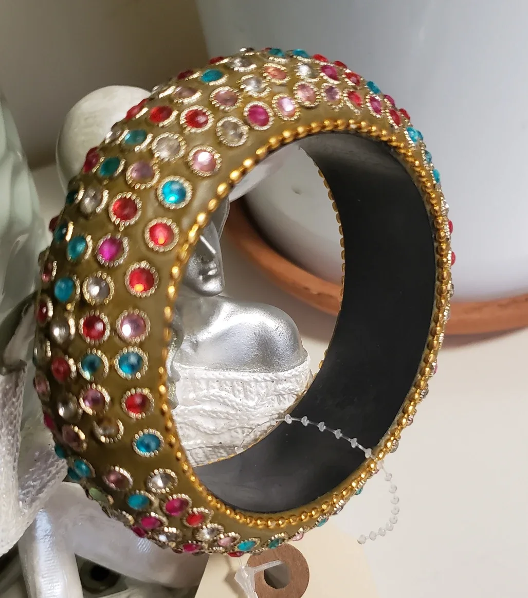 size 7 beautiful gold toned Bangle with multicolored Gemstones image indicator(2)