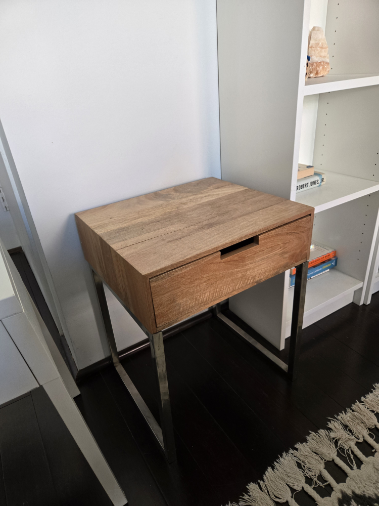 Wood Nightstand with Metal Legs