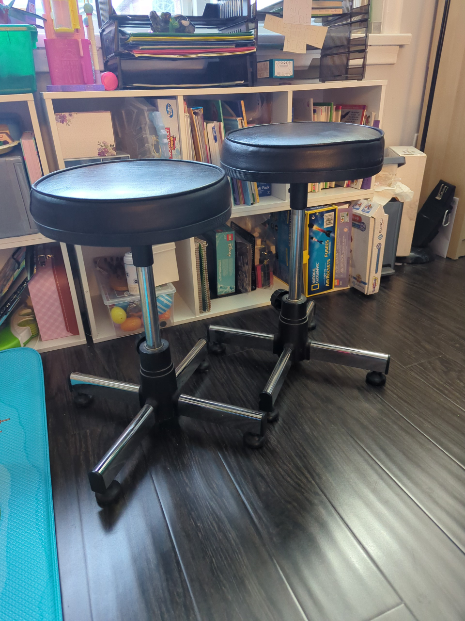 2 Black Adjustable Stools with Chrome Base