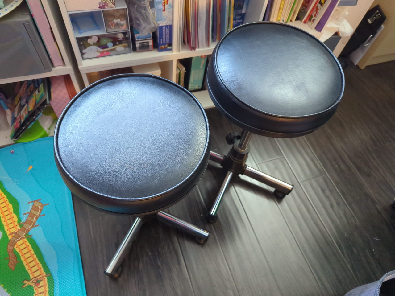 2 Black Adjustable Stools with Chrome Base - photo 2