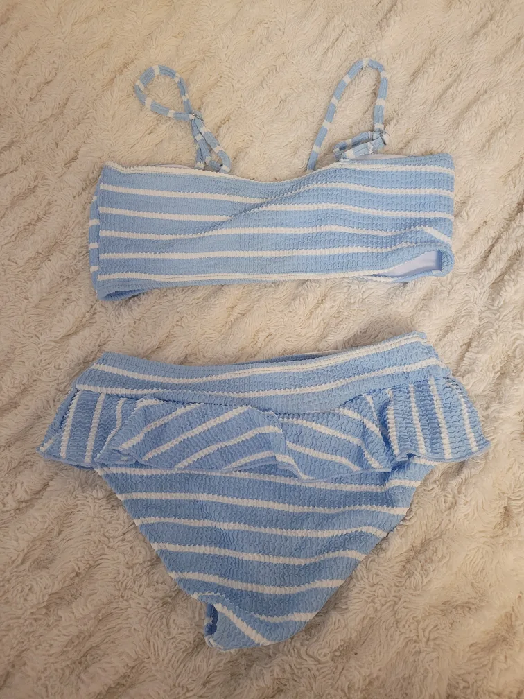 Blue and white striped bikini with bow image indicator(2)