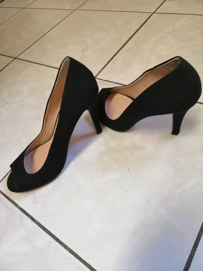 Black Suede Peep Toe Heels - photo 3