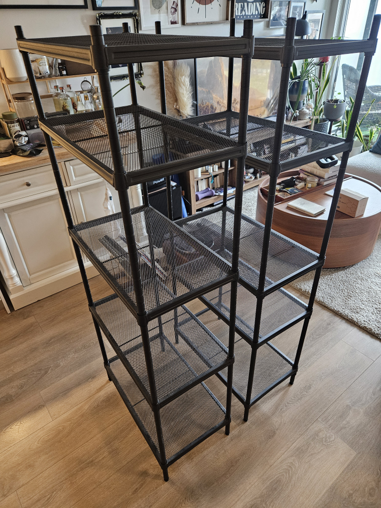 2x Black Metal Shelving Unit