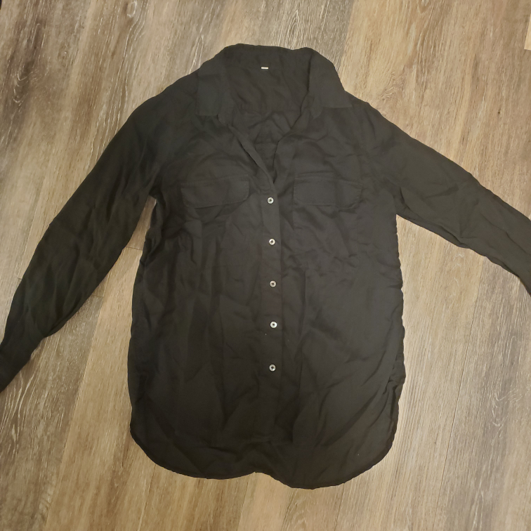 Black Long Sleeve Button Up Shirt, S/M