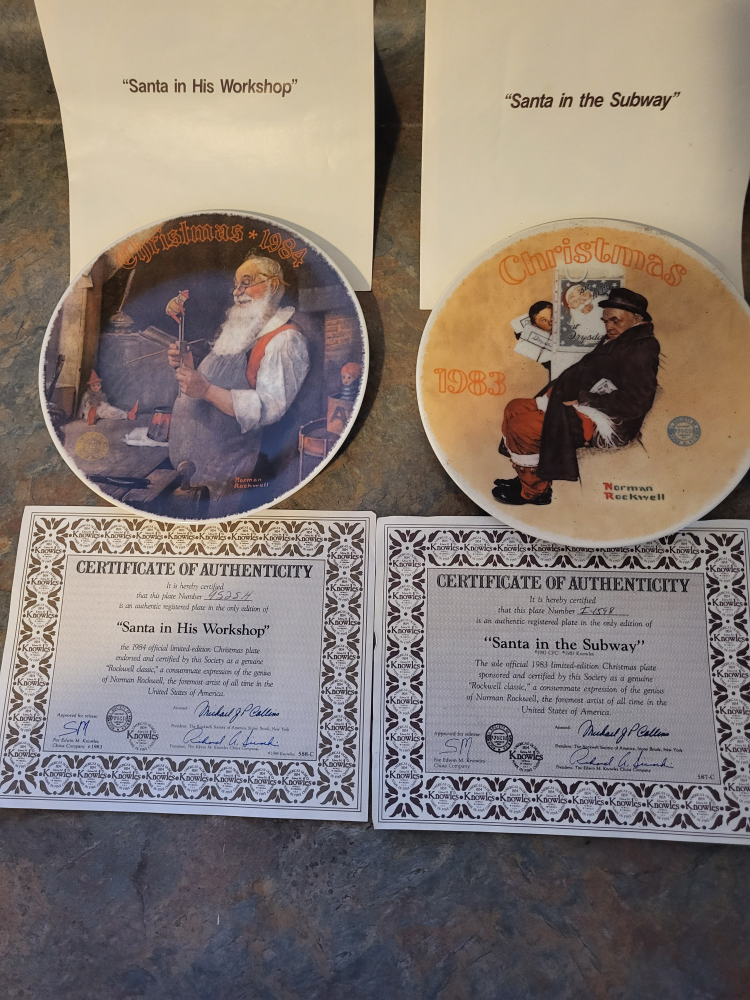 Santa collection  plates...2 for 10 dollars  with  papers.
