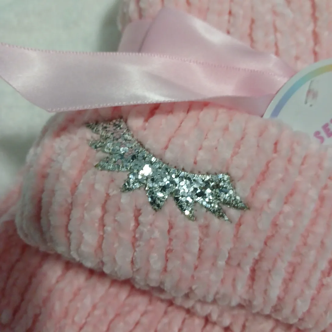 NEW 3pc set pink Unicorn winter knit hat, scarf, gloves set image indicator(4)