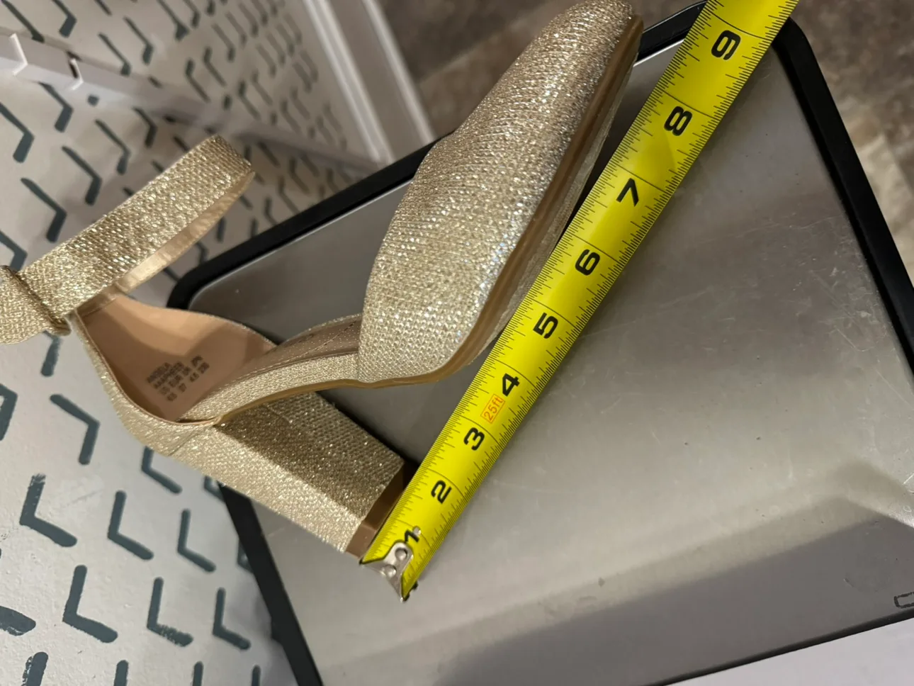Gold Glitter Ankle Strap Heels Size 6.5 or Eur 37 image indicator(5)