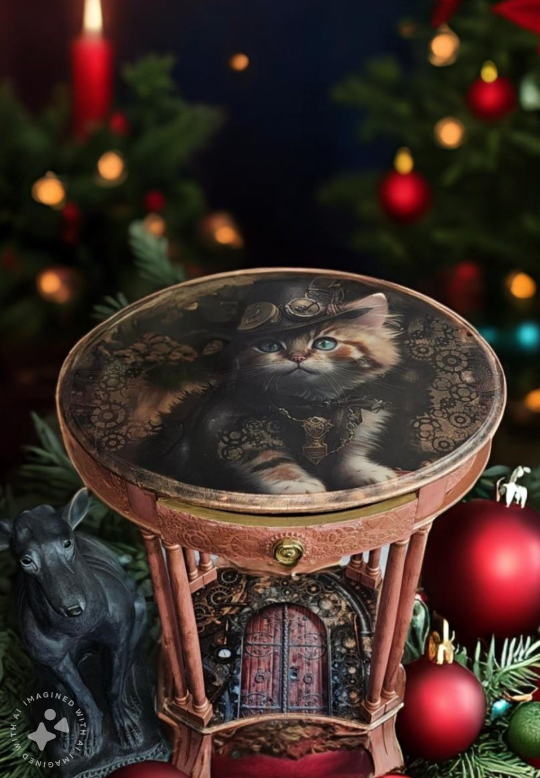 Custom Designed - Steampunk Kitten Accent Table
