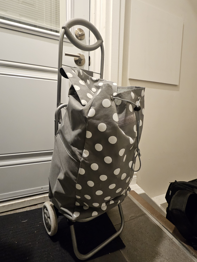 Grey and White Polka Dot Rolling Shopping Cart