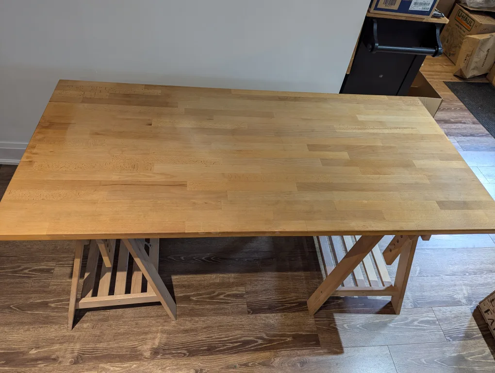 IKEA Wooden Tabletop with Horse Legs thumbnail