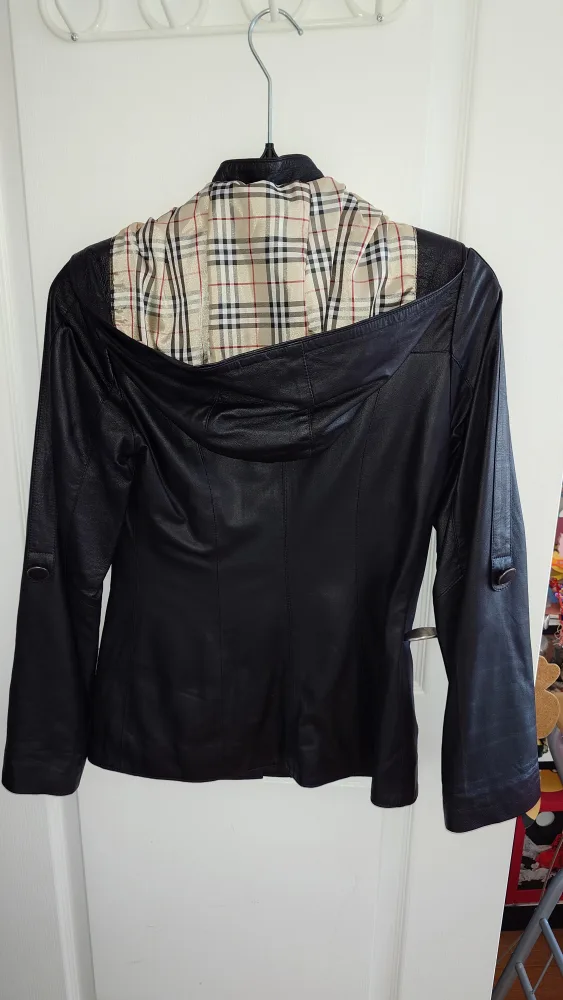 Black Leather Jacket with Hood image indicator(2)