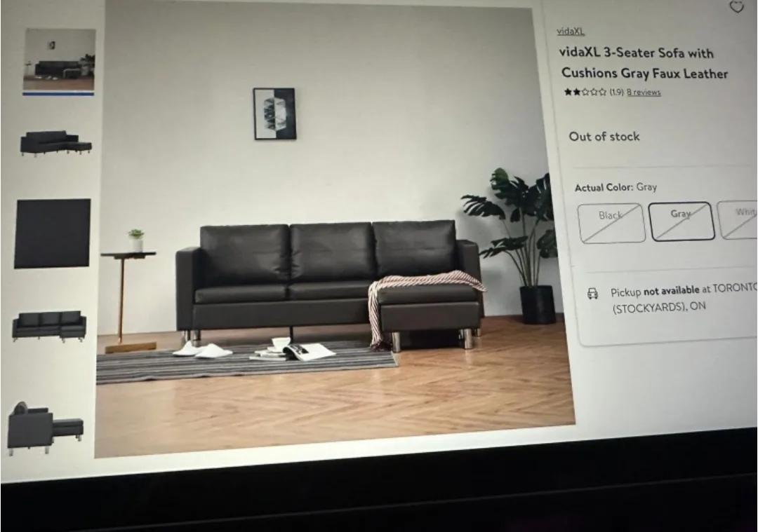 Grey Leather Sectional Sofa with Ottoman image indicator(3)