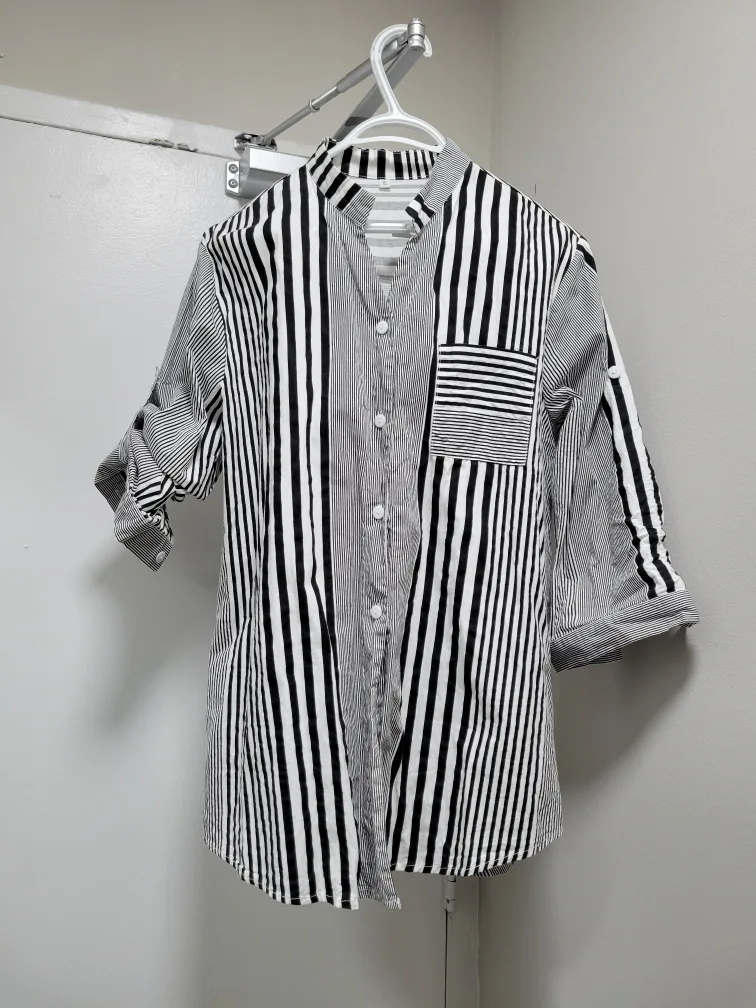 Black and White Striped Button Up Shirt image indicator(5)