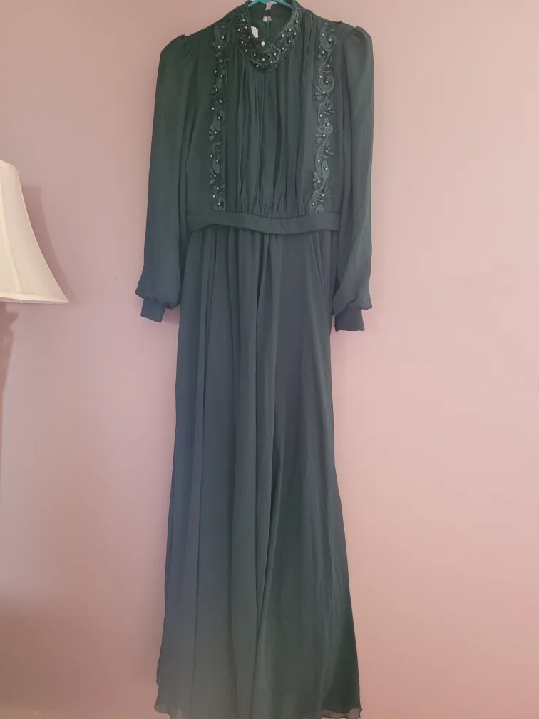 Elegant Green Long Sleeve Dress image indicator(2)