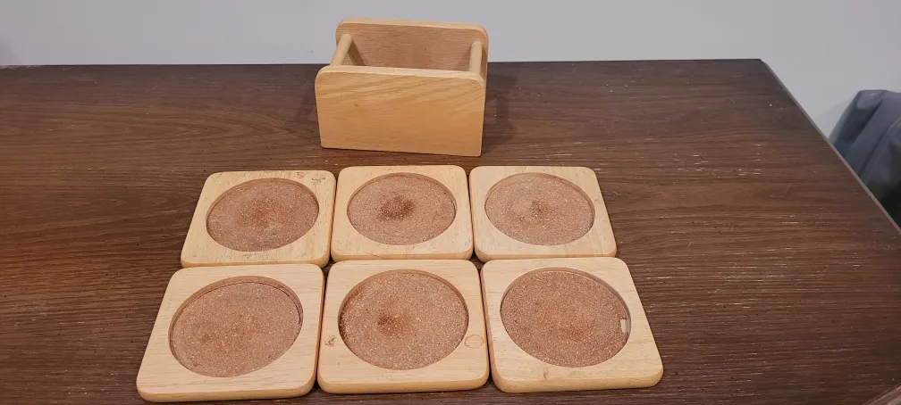 Set of 6 Wooden Coasters with Holder image indicator(2)