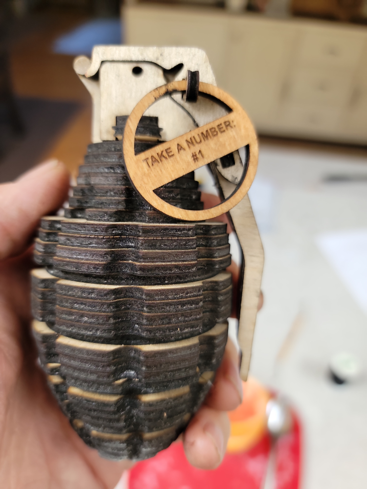Laser Cut Wooden (Take a Number) Gag Grenade