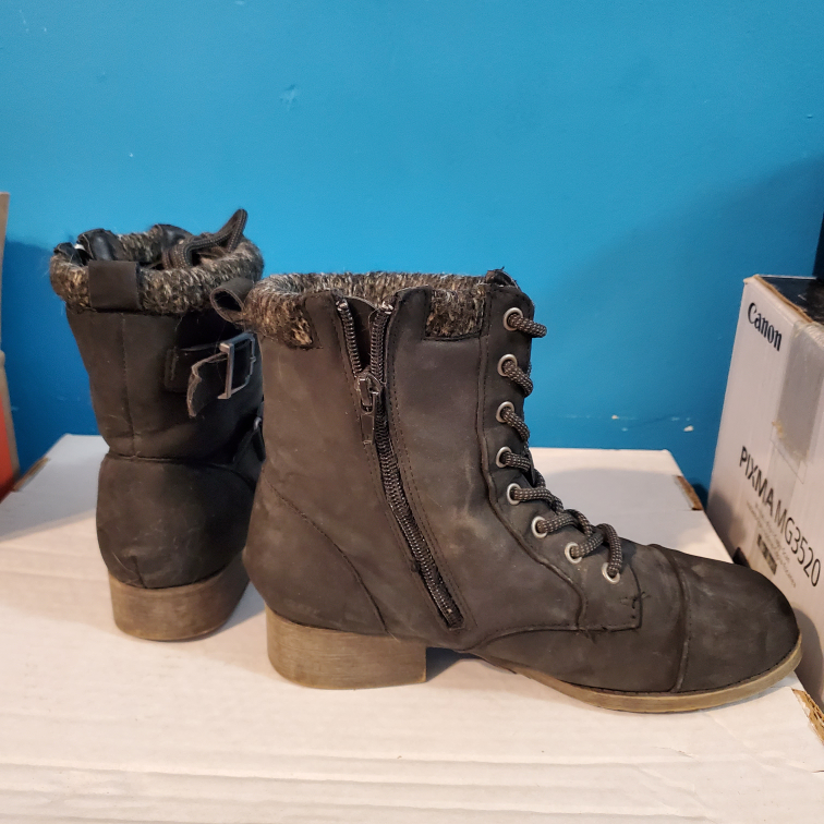 Black Faux Leather Boots with Buckle Detail - photo 2