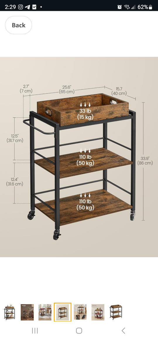 Serving Cart, Rolling Kitchen Cart with Storage - photo 2