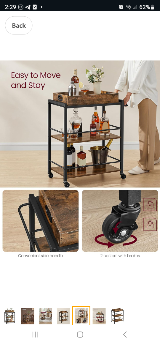 Serving Cart, Rolling Kitchen Cart with Storage - photo 4